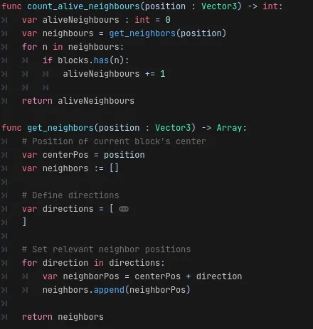 A code sample showing the code for the count alive neighbours and gen neighbors functions